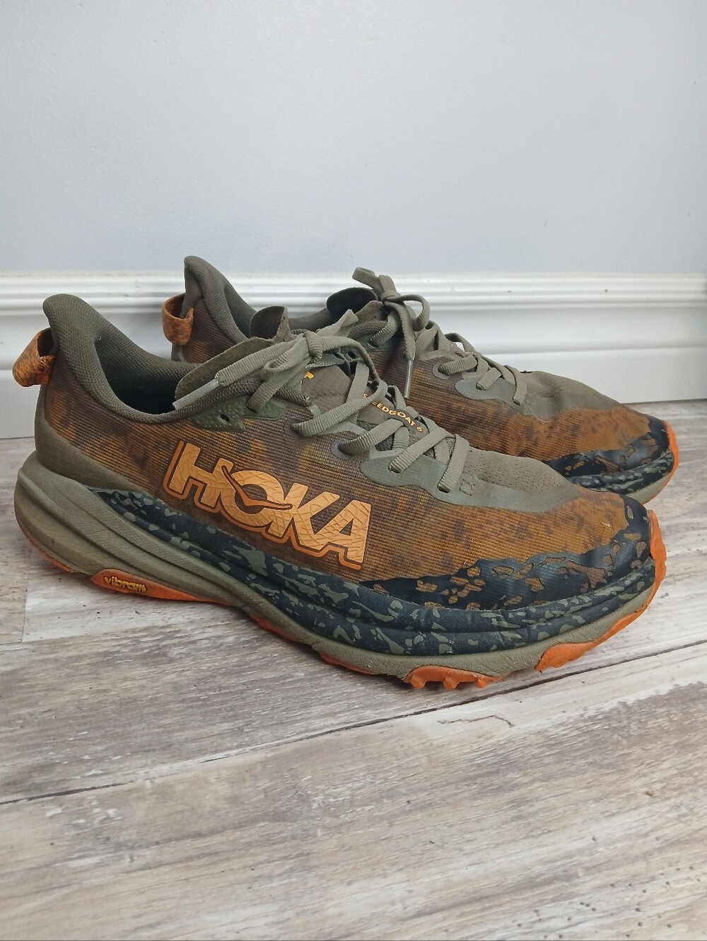 Hoka Speedgoat 6 Technical Trail Runner - Antique Olive / Squash - Men's 10